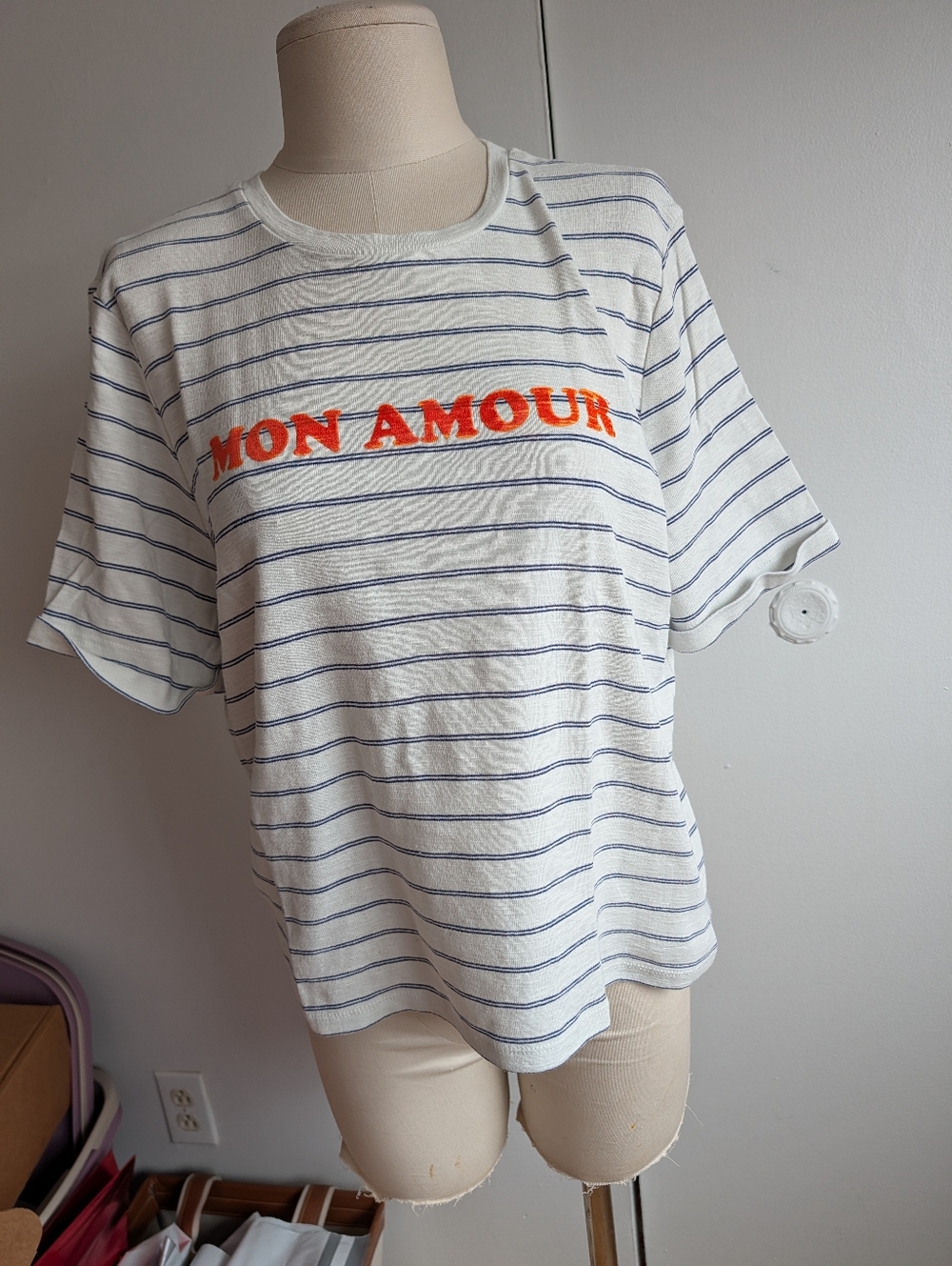 Mon Amour Striped Short Sleeve Tee - White/Blue